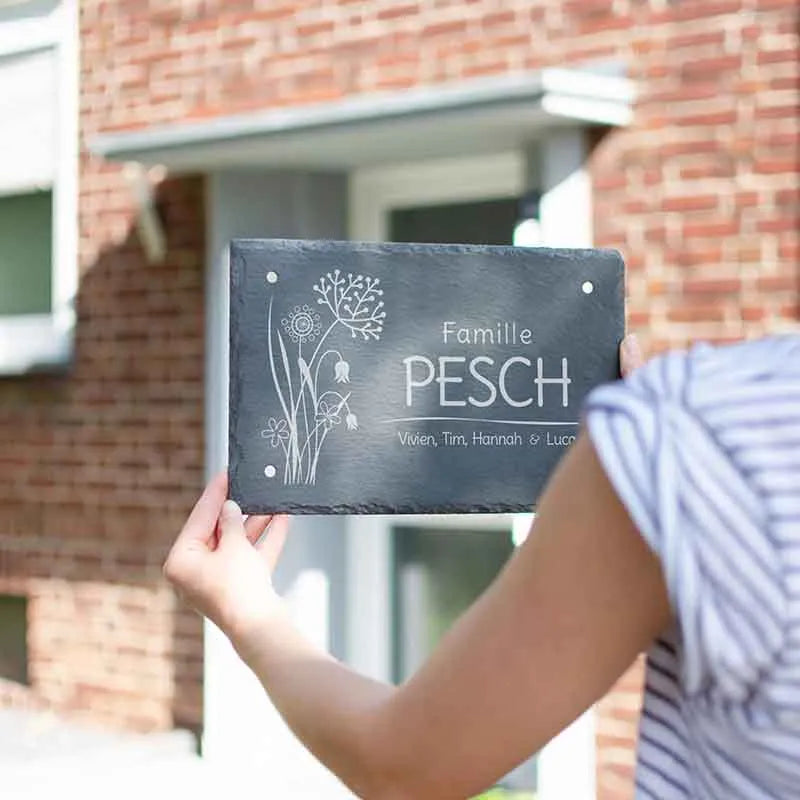Plaque de porte personnalisée – Impression avec nom de famille – 3 tailles - Plaque de maison fleurs - Image 2