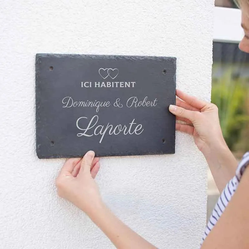 Plaque de porte personnalisée – Impression avec nom de famille – 3 tailles - Plaque de maison cœurs - Image 6