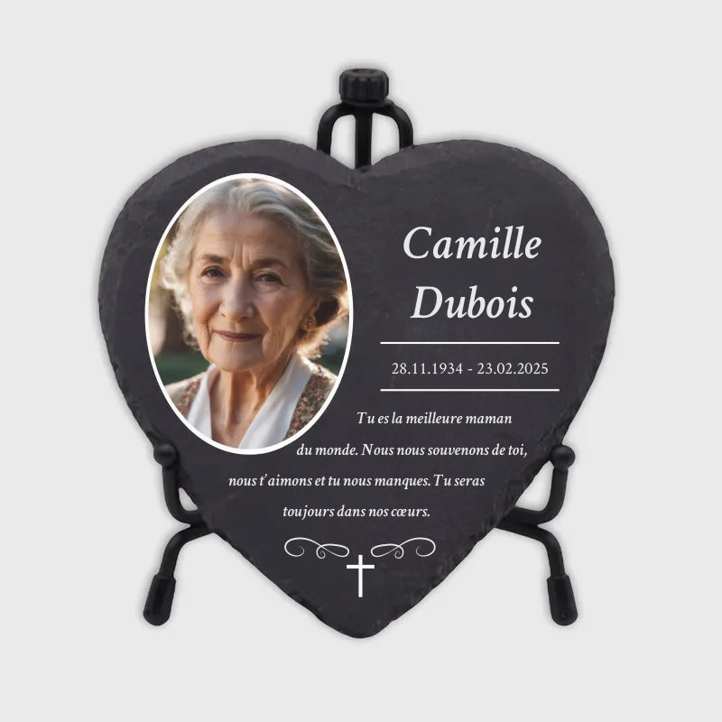 Plaque funéraire personnalisée en forme de cœur avec photo - Croix - image 11