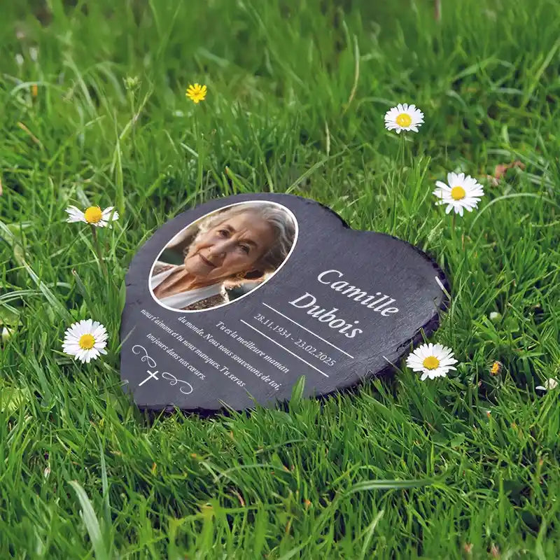 Plaque funéraire personnalisée en forme de cœur avec photo - Croix - image 9