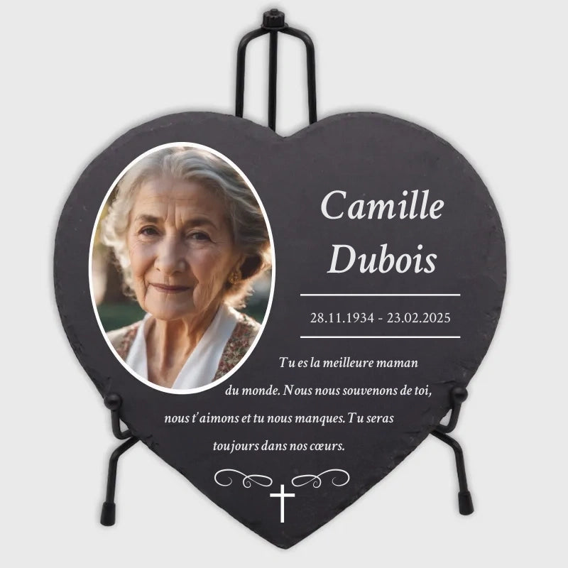 Plaque funéraire personnalisée en forme de cœur avec photo - Croix - image 12