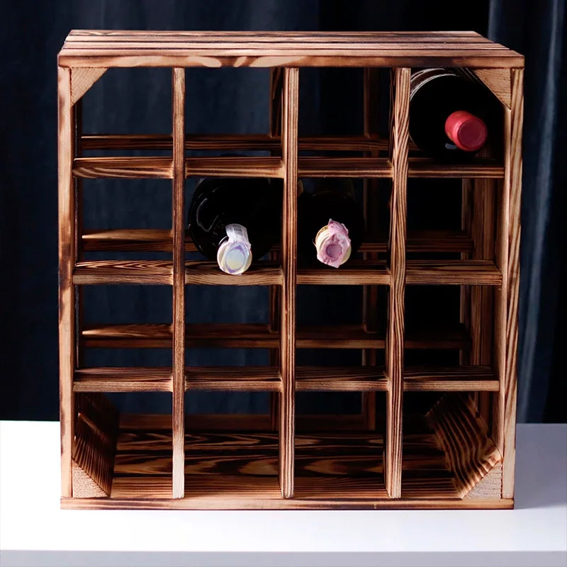 Grande étagère à vin vintage - env. 40x40x29 cm, bois brûlé - Image 8