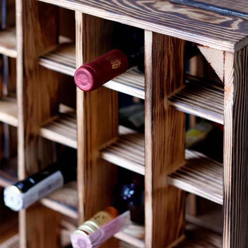 Grande étagère à vin vintage - env. 40x40x29 cm, bois brûlé - Image 4