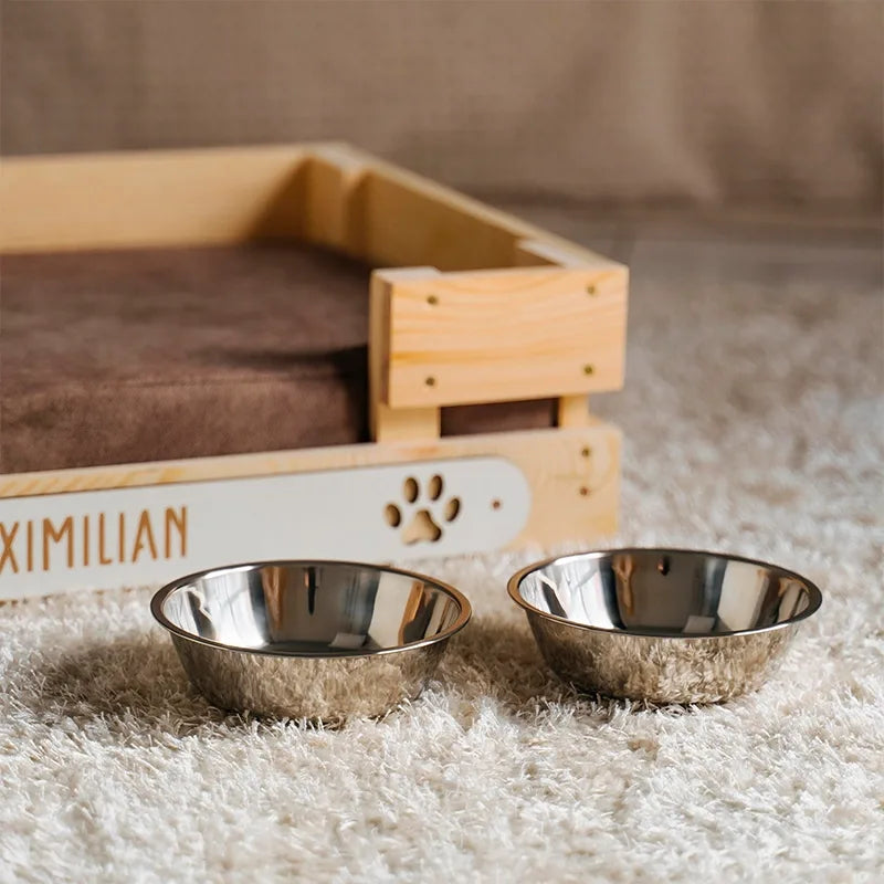 Set de 2 gamelles en acier inoxydable pour chiens et chats - Argenté - Image 2