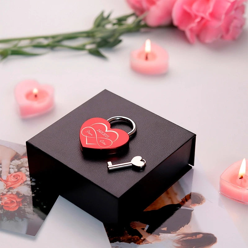 Boîte-cadeau pour cadenas d'amour et clé - 10 x 10 x 3.8 cm - Noir - Image 3