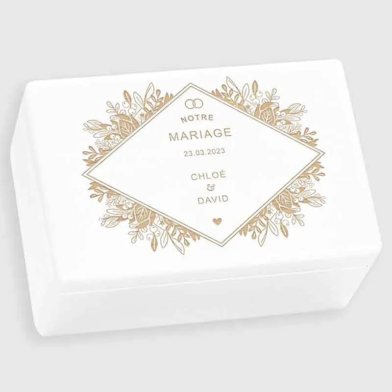 Boîte à souvenirs de mariage - Fleurs - Boîte de mariage personnalisée - Blanc - Image 1
