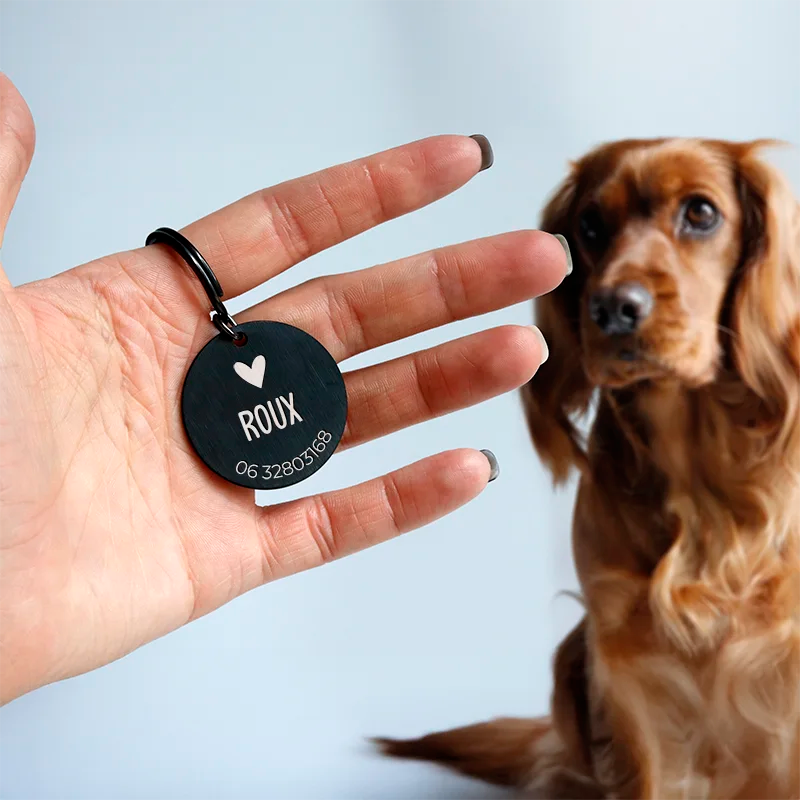Médaille pour chien personnalisée avec gravure – Plaque d'identification noire - Image 2
