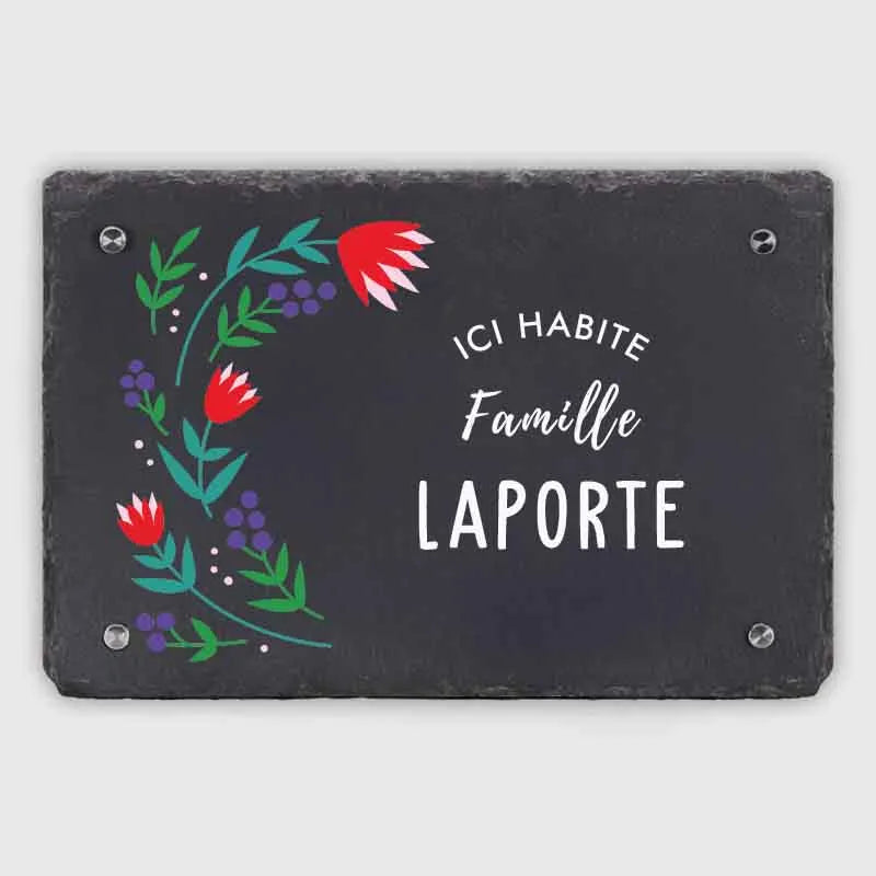 Plaque de porte personnalisée – Impression avec nom de famille – 3 tailles - Plaque de maison avec tulipes - Image 1