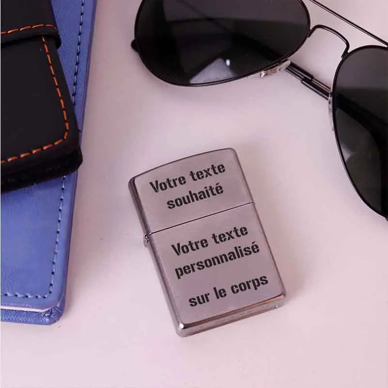 Briquet Zippo à essence personnalisé pour lui – Texte souhaité, aspect usé - Image 2