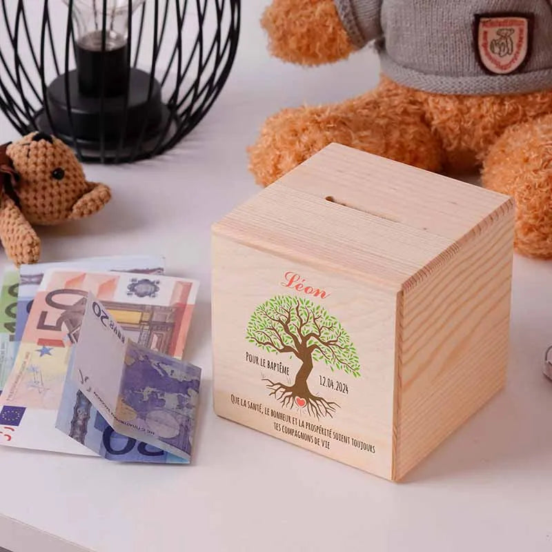 Tirelire enfant personnalisée avec prénom - Arbre de Vie avec Coeur - Image 4