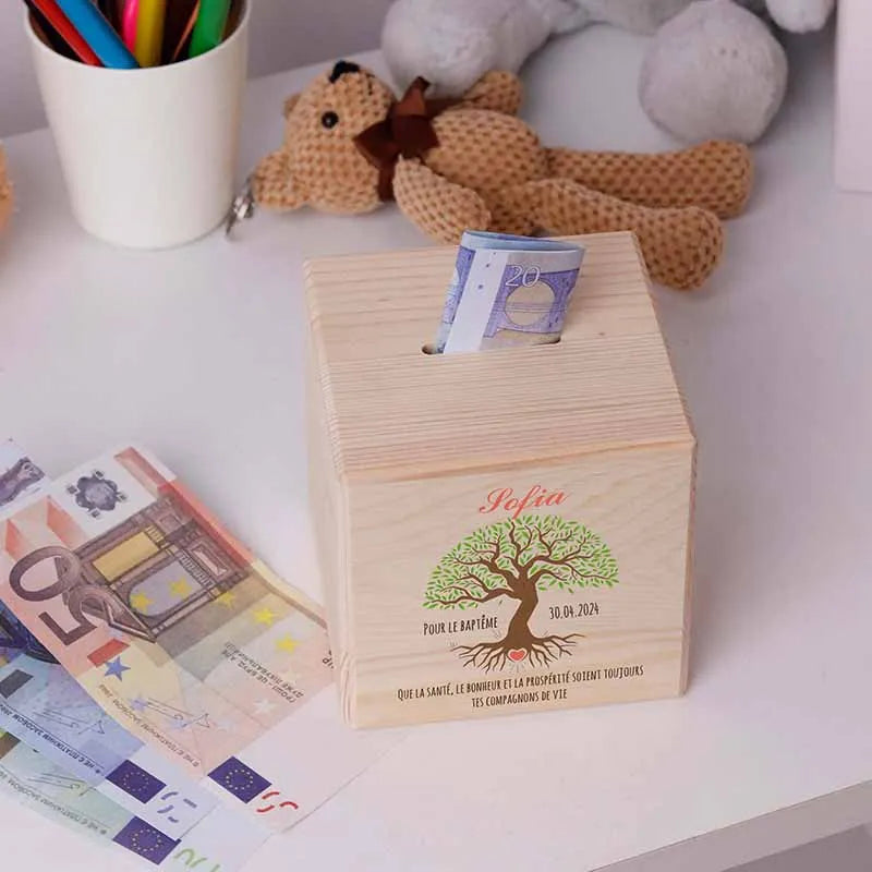 Tirelire enfant personnalisée avec prénom - Arbre de Vie avec Coeur - Image 6