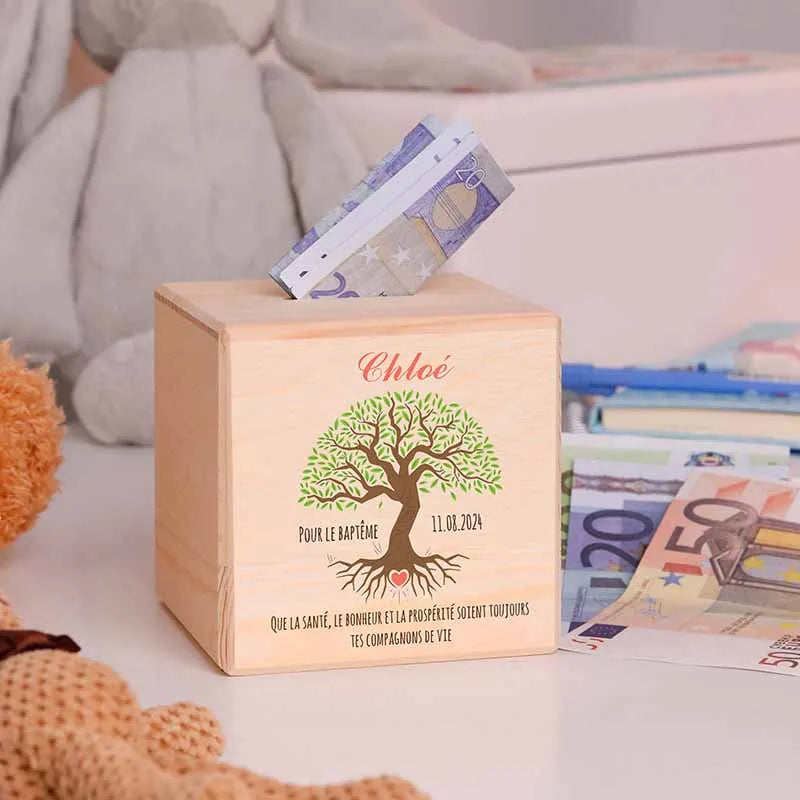 Tirelire enfant personnalisée avec prénom - Arbre de Vie avec Coeur - Image 8