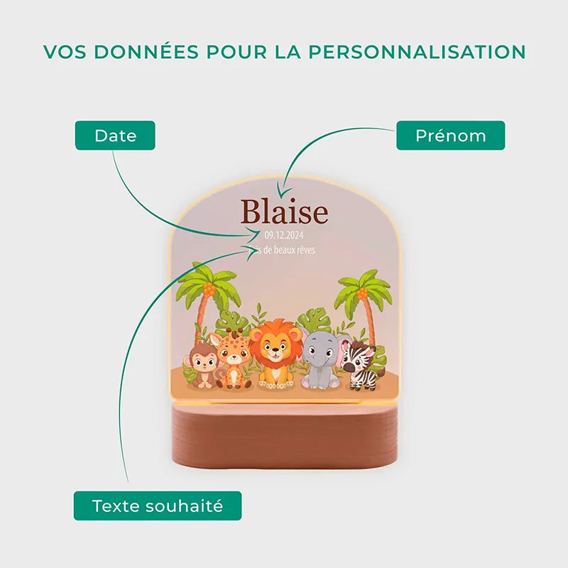 Veilleuse LED pour enfants - Personnalisée - Veilleuse bébé avec prénom, 3 socles en bois | Lampe 3D Safari - Image 6