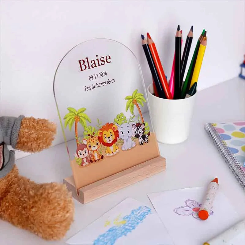 Veilleuse LED pour enfants - Personnalisée - Veilleuse bébé avec prénom, 3 socles en bois | Lampe 3D Safari - Image 3