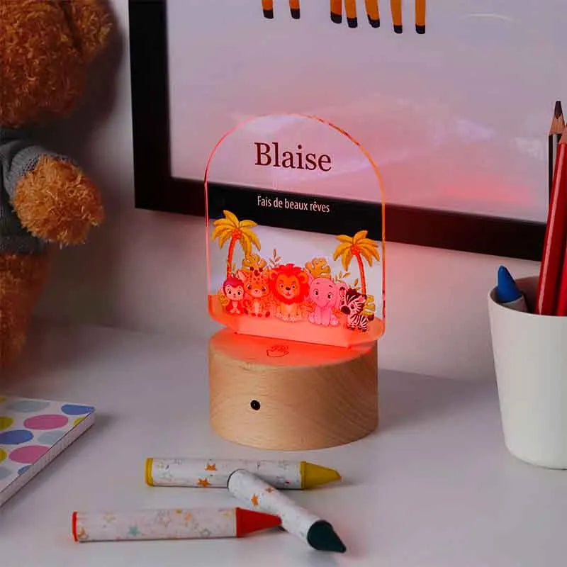 Veilleuse LED pour enfants - Personnalisée - Veilleuse bébé avec prénom, 3 socles en bois | Lampe 3D Safari - Image 5