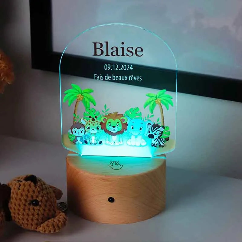 Veilleuse LED pour enfants - Personnalisée - Veilleuse bébé avec prénom, 3 socles en bois | Lampe 3D Safari - Image 7