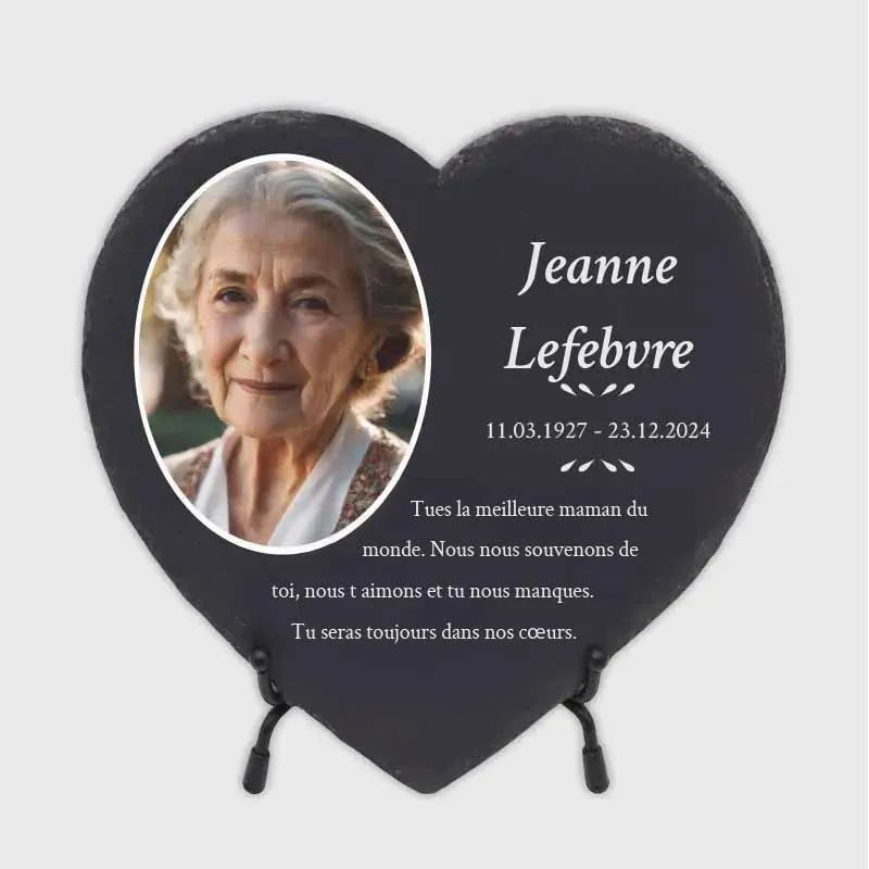 Plaque funéraire personnalisée en forme de cœur avec photo - Souvenir, 3 tailles - Image 1