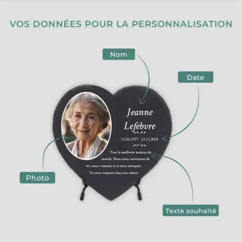 Plaque funéraire personnalisée en forme de cœur avec photo - Souvenir, 3 tailles - Image 5