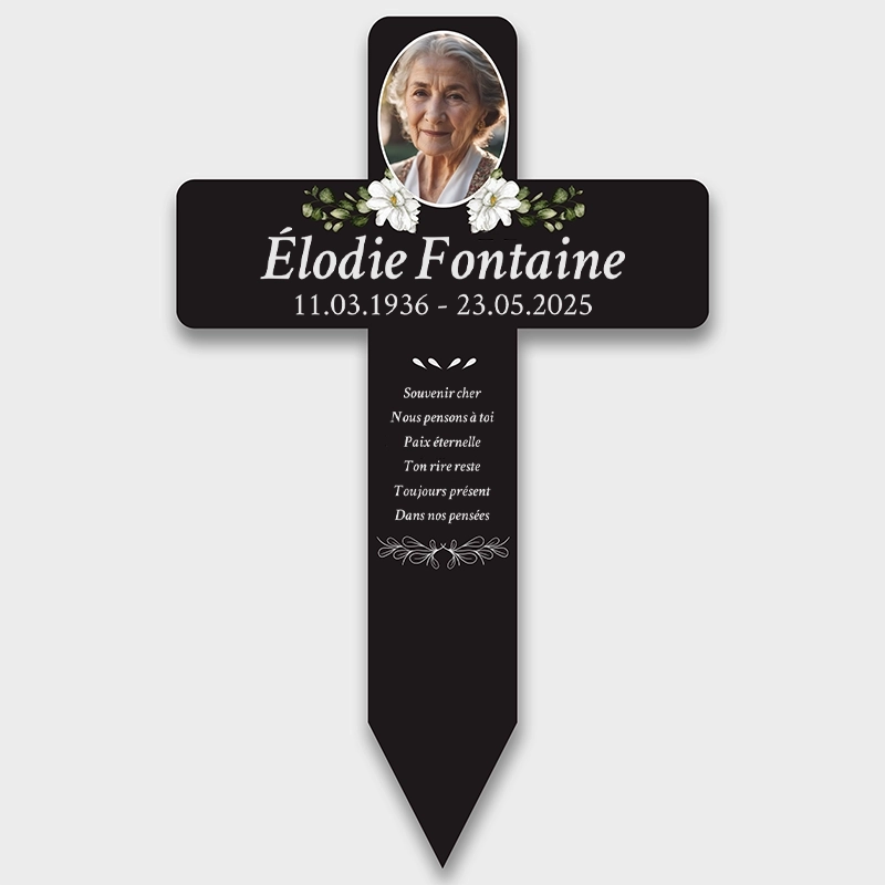 Croix funéraire personnalisée en acrylique – Ornement de tombe avec photo – Fleurs, 2 tailles - Image 9