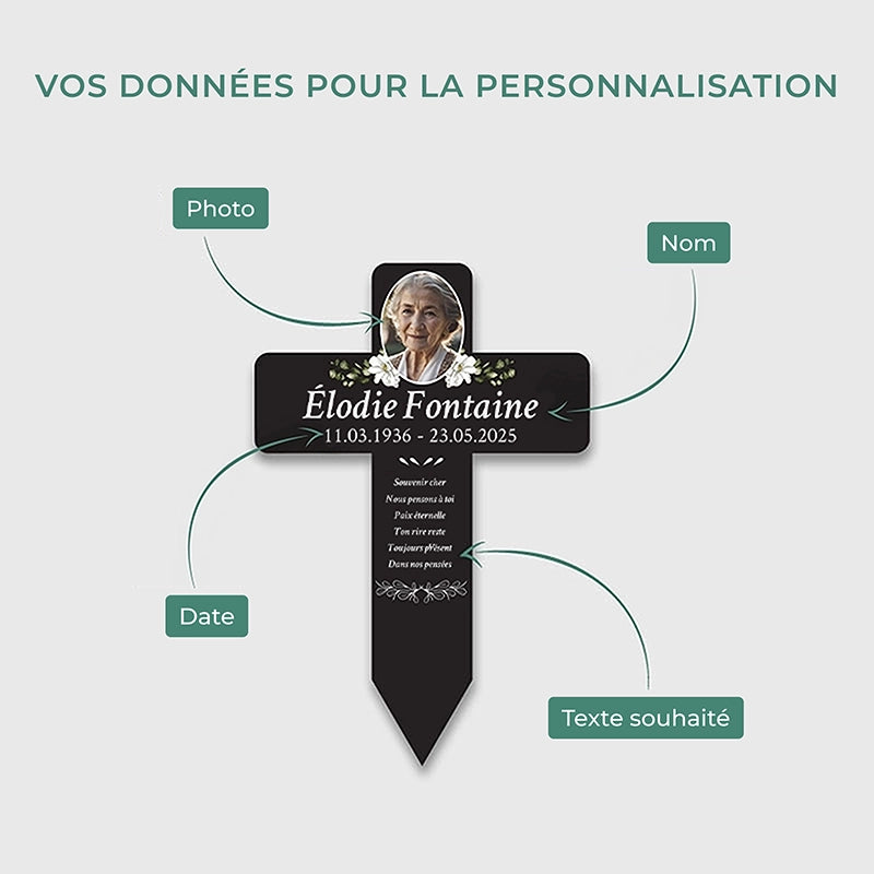 Croix funéraire personnalisée en acrylique – Ornement de tombe avec photo – Fleurs, 2 tailles - Image 5