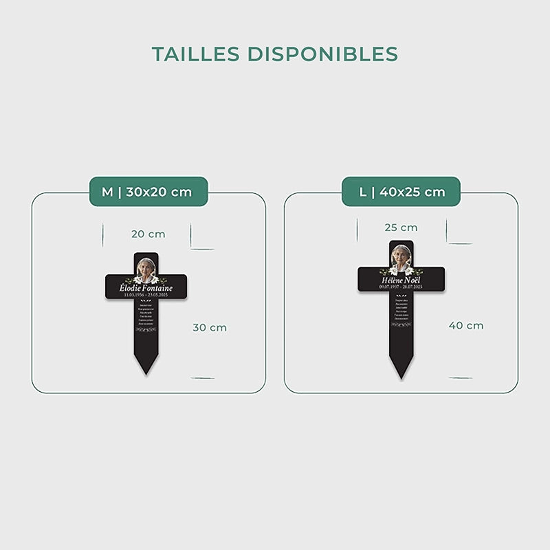 Croix funéraire personnalisée en acrylique – Ornement de tombe avec photo – Fleurs, 2 tailles - Image 3