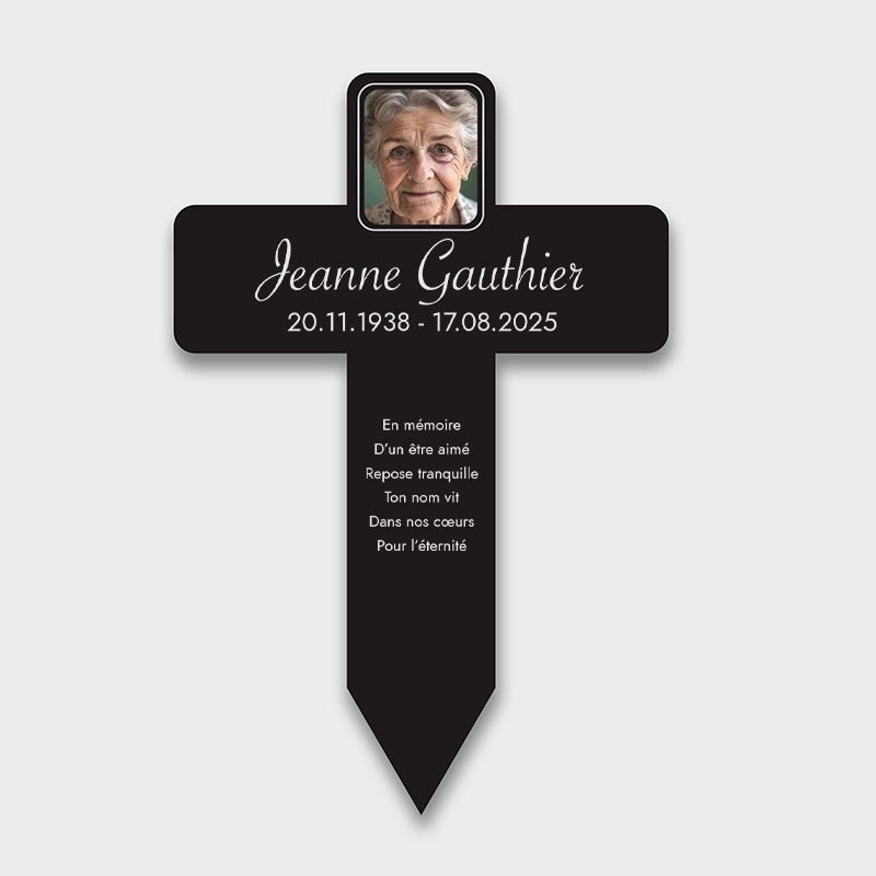 Croix funéraire personnalisée, acrylique – Ornement de tombe avec photo – Souvenir, 2 tailles - Image 1