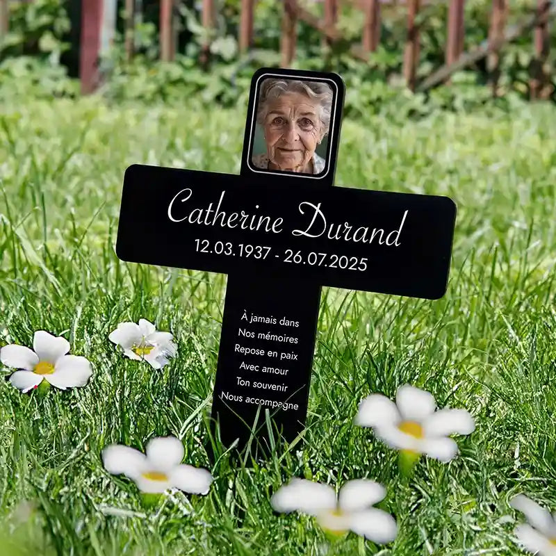 Croix funéraire personnalisée, acrylique – Ornement de tombe avec photo – Souvenir, 2 tailles - Image 2