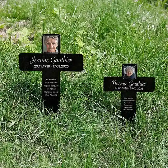 Croix funéraire personnalisée, acrylique – Ornement de tombe avec photo – Souvenir, 2 tailles - Image 4