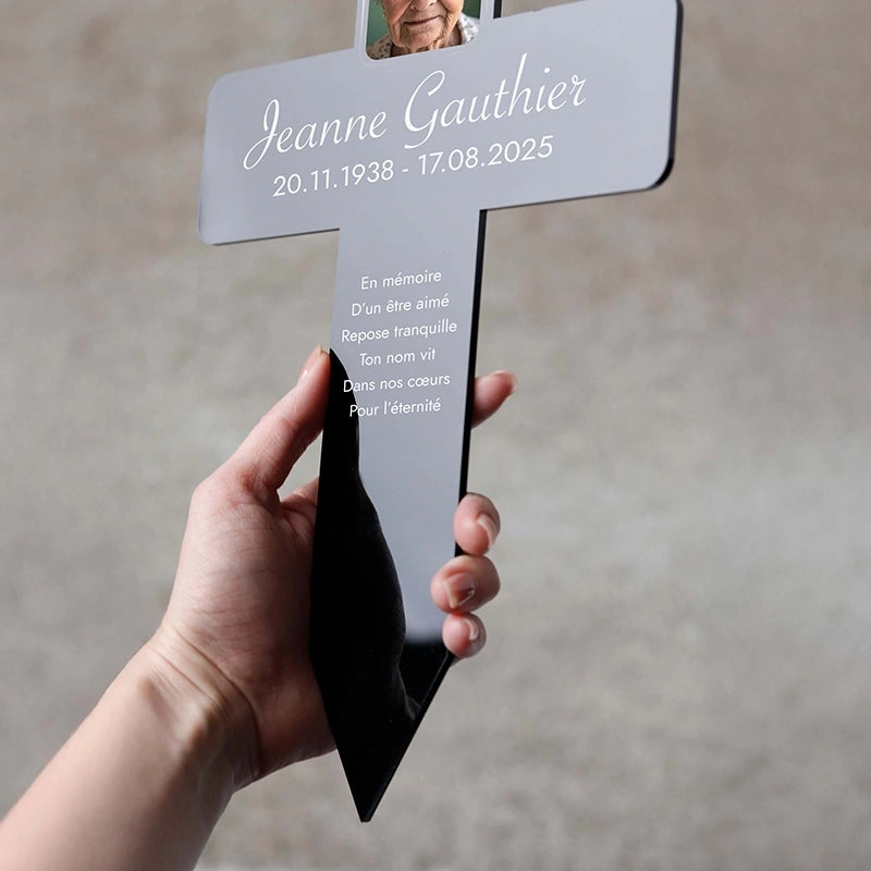 Croix funéraire personnalisée, acrylique – Ornement de tombe avec photo – Souvenir, 2 tailles - Image 6