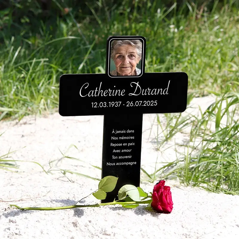 Croix funéraire personnalisée, acrylique – Ornement de tombe avec photo – Souvenir, 2 tailles - Image 7