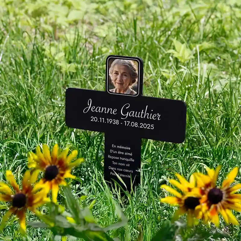 Croix funéraire personnalisée, acrylique – Ornement de tombe avec photo – Souvenir, 2 tailles - Image 8