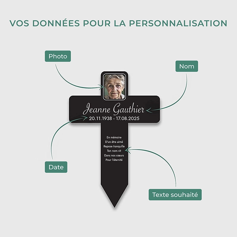 Croix funéraire personnalisée, acrylique – Ornement de tombe avec photo – Souvenir, 2 tailles - Image 5