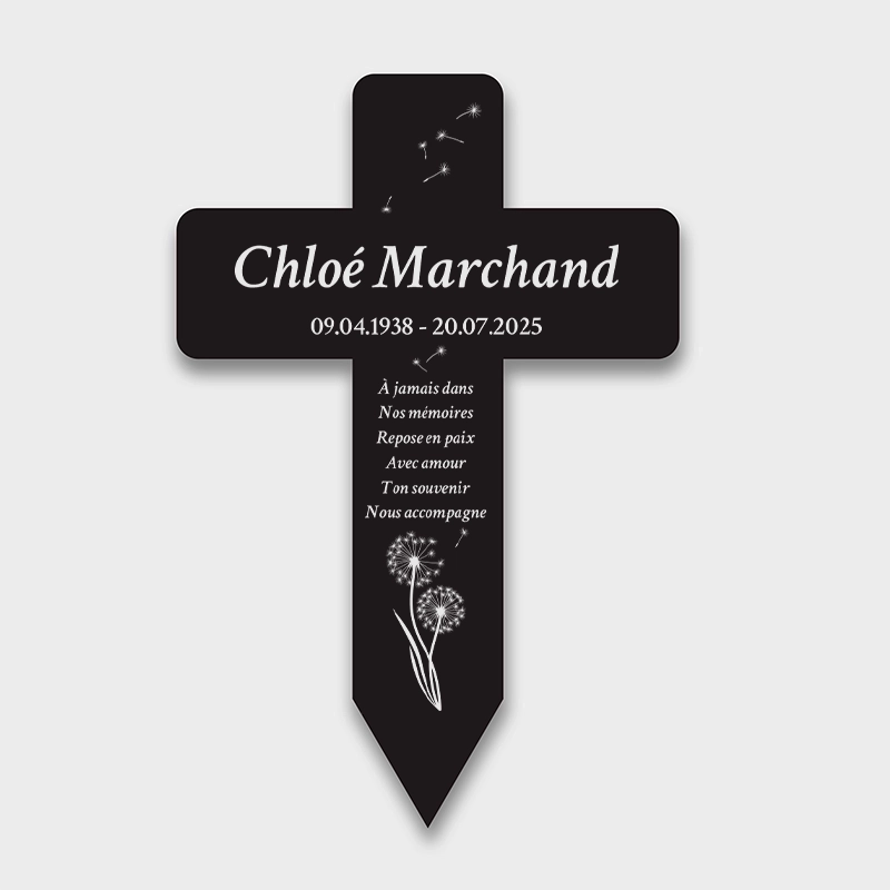 Croix funéraire personnalisée, acrylique – Ornement de tombe avec nom – Pissenlit, 2 tailles - Image 1