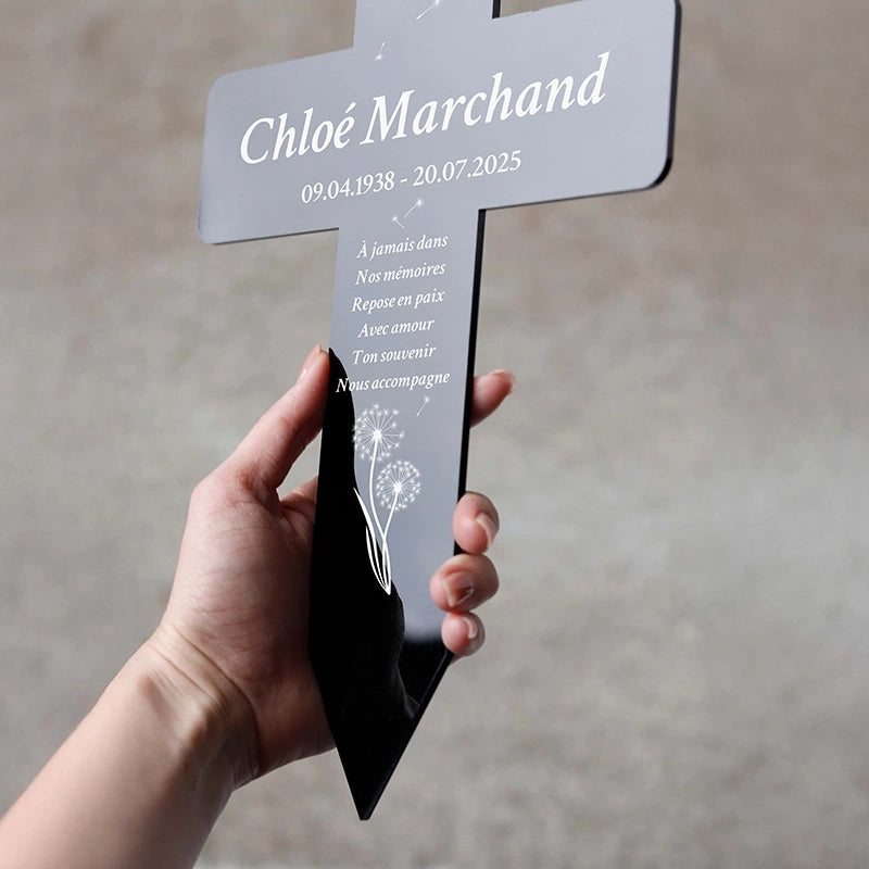 Croix funéraire personnalisée, acrylique – Ornement de tombe avec nom – Pissenlit, 2 tailles - Image 6