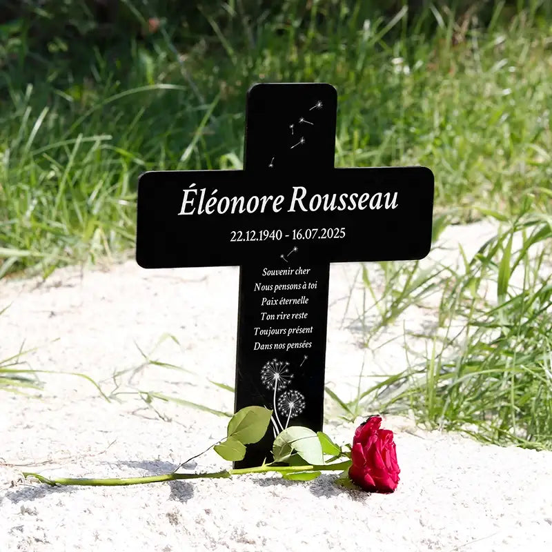 Croix funéraire personnalisée, acrylique – Ornement de tombe avec nom – Pissenlit, 2 tailles - Image 7