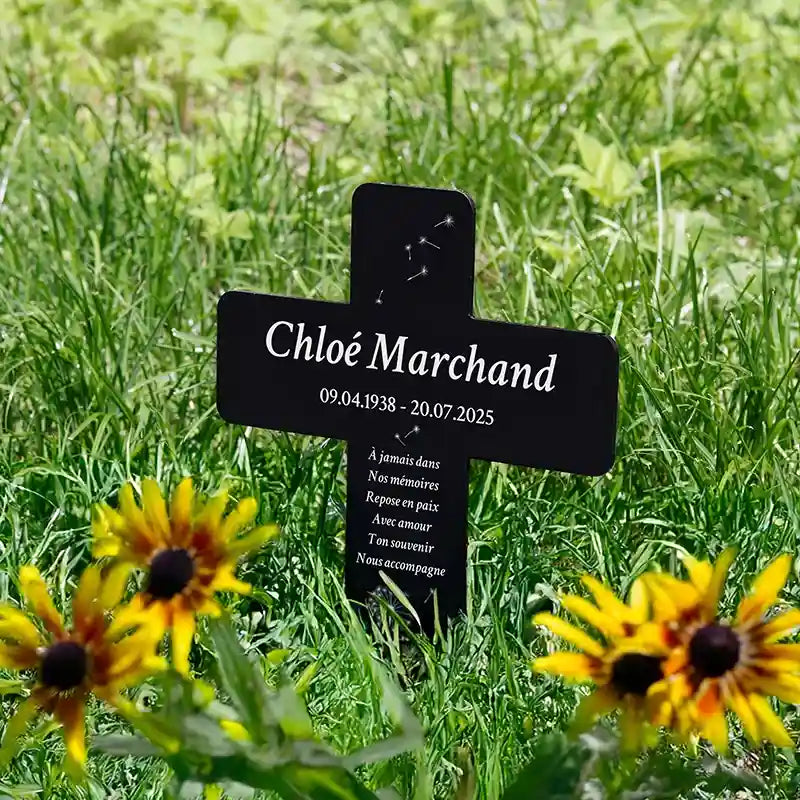 Croix funéraire personnalisée, acrylique – Ornement de tombe avec nom – Pissenlit, 2 tailles - Image 8