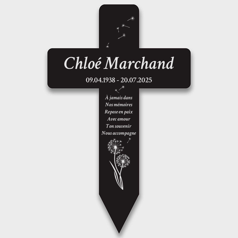 Croix funéraire personnalisée, acrylique – Ornement de tombe avec nom – Pissenlit, 2 tailles - Image 9