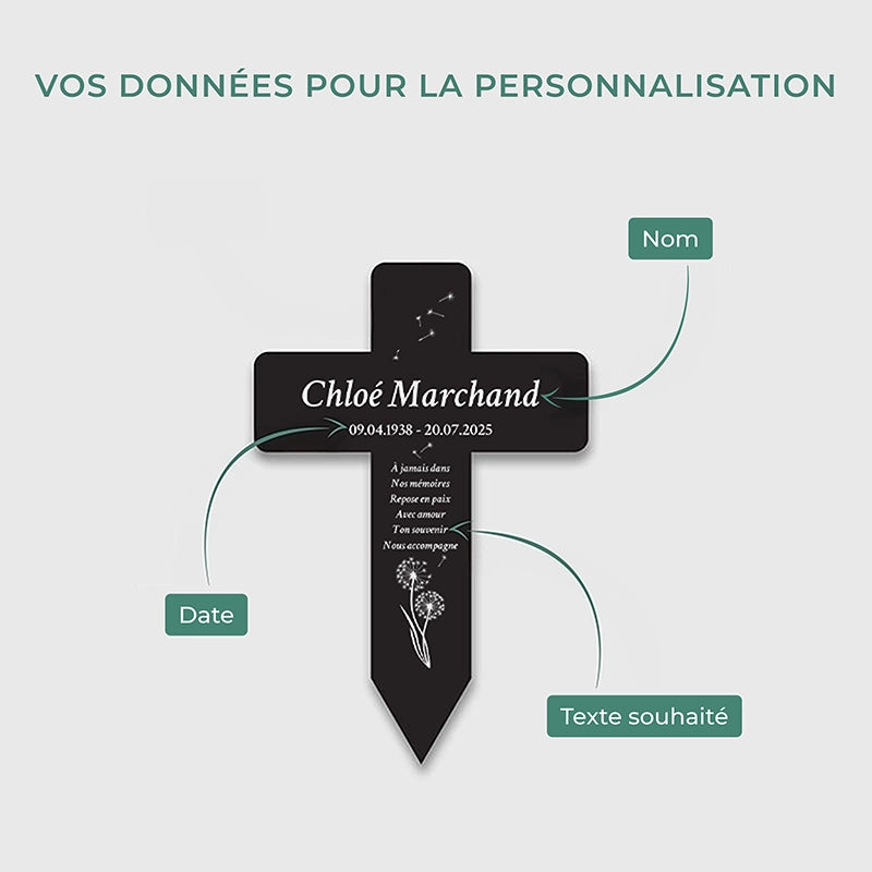Croix funéraire personnalisée, acrylique – Ornement de tombe avec nom – Pissenlit, 2 tailles - Image 5