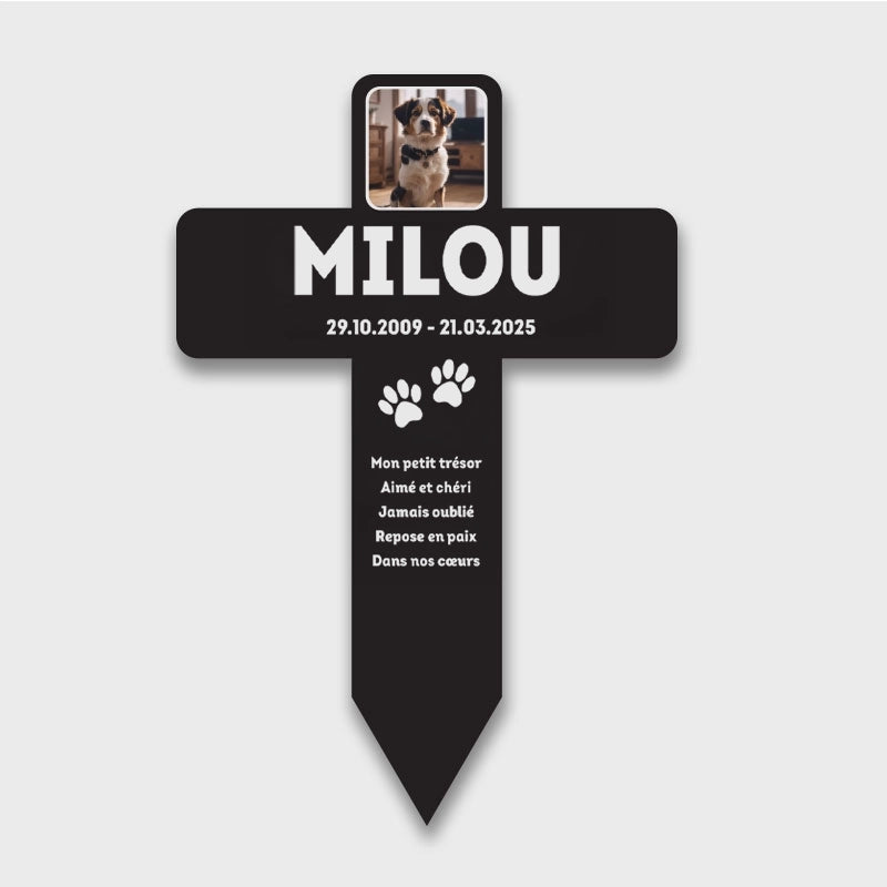 Croix funéraire en acrylique personnalisée avec photo pour chien, chat – Souvenir, 2 tailles - Image 1
