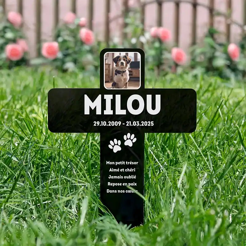 Croix funéraire en acrylique personnalisée avec photo pour chien, chat – Souvenir, 2 tailles - Image 2