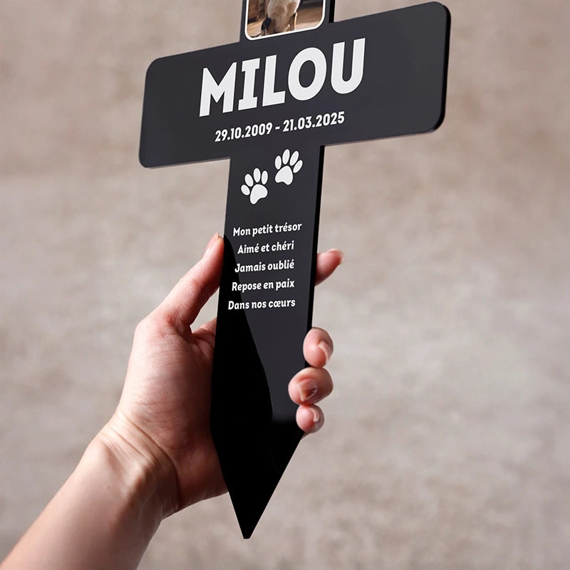 Croix funéraire en acrylique personnalisée avec photo pour chien, chat – Souvenir, 2 tailles - Image 6