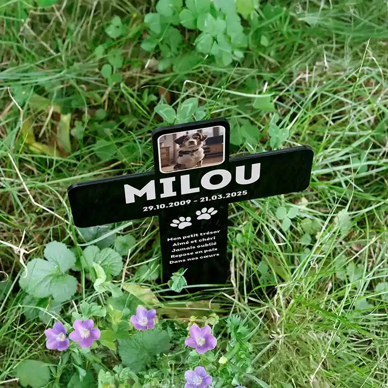 Croix funéraire en acrylique personnalisée avec photo pour chien, chat – Souvenir, 2 tailles - Image 9