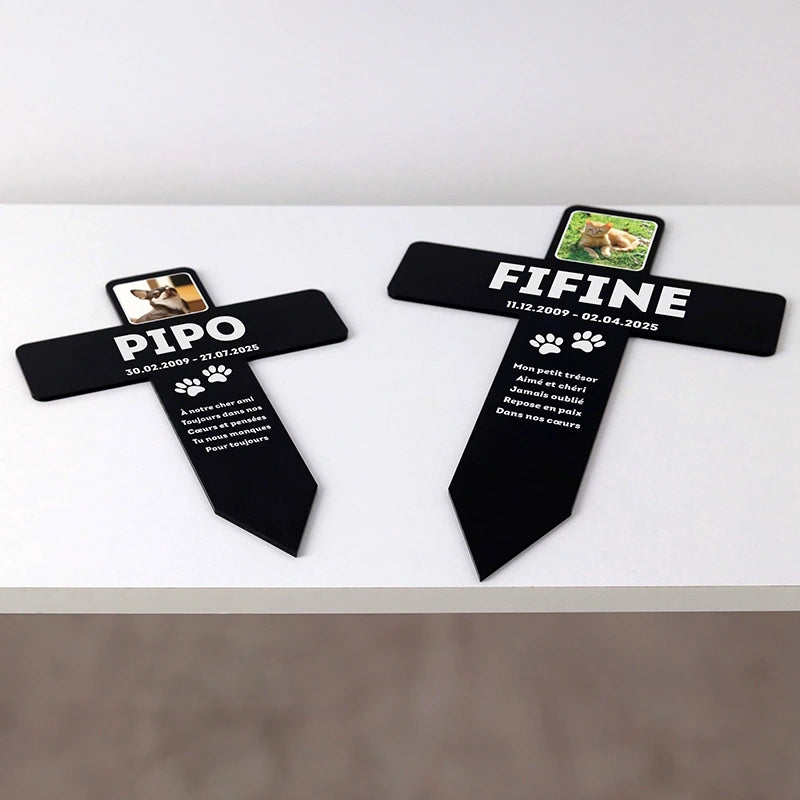 Croix funéraire en acrylique personnalisée avec photo pour chien, chat – Souvenir, 2 tailles - Image 8