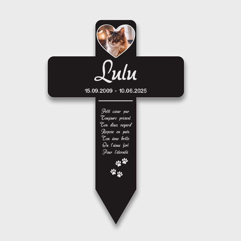 Croix funéraire en acrylique personnalisée avec photo pour chien, chat – Cœurs, 2 tailles - Image 1