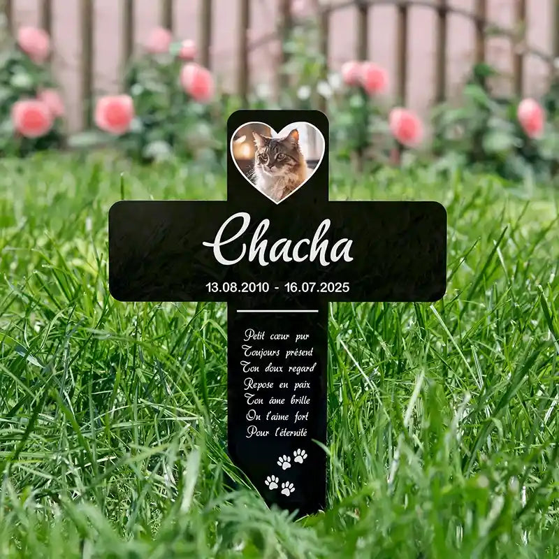 Croix funéraire en acrylique personnalisée avec photo pour chien, chat – Cœurs, 2 tailles - Image 2