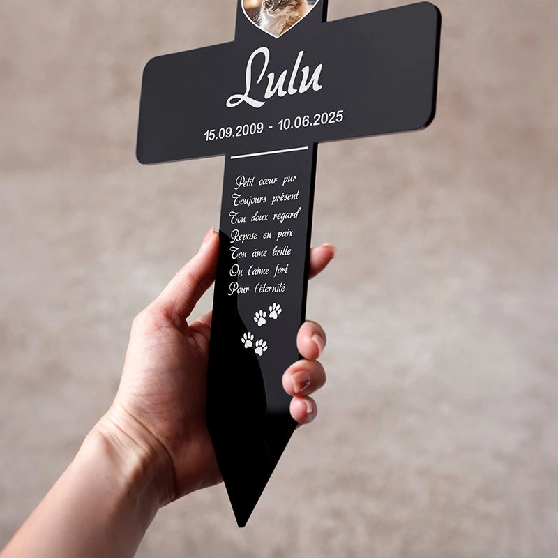 Croix funéraire en acrylique personnalisée avec photo pour chien, chat – Cœurs, 2 tailles - Image 6