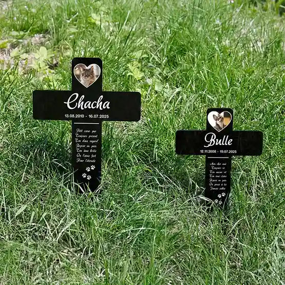 Croix funéraire en acrylique personnalisée avec photo pour chien, chat – Cœurs, 2 tailles - Image 4