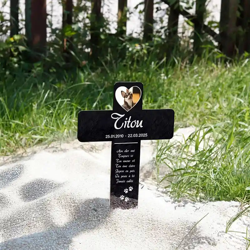 Croix funéraire en acrylique personnalisée avec photo pour chien, chat – Cœurs, 2 tailles - Image 7