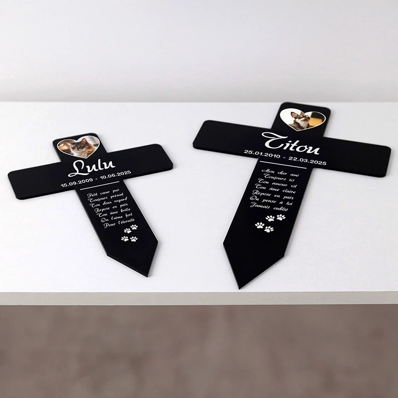 Croix funéraire en acrylique personnalisée avec photo pour chien, chat – Cœurs, 2 tailles - Image 8
