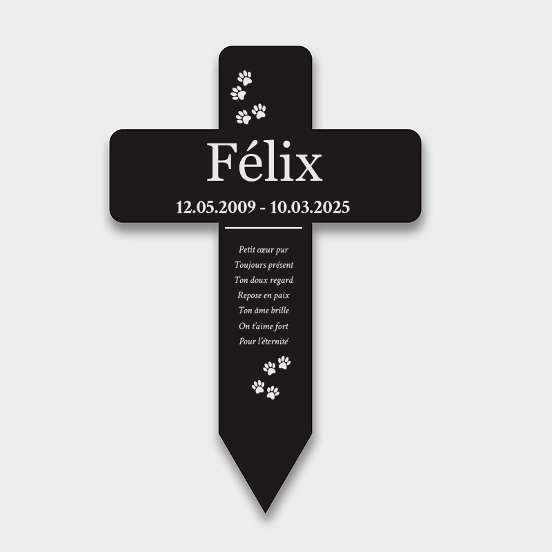 Croix funéraire en acrylique personnalisée avec nom pour chien, chat – Pattes, 2 tailles - Image 1